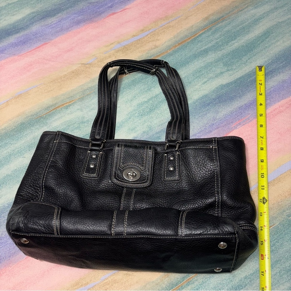 Coach Hampton Turn Lock Black Pebbled Leather Satchel - Picture 10 of 11
